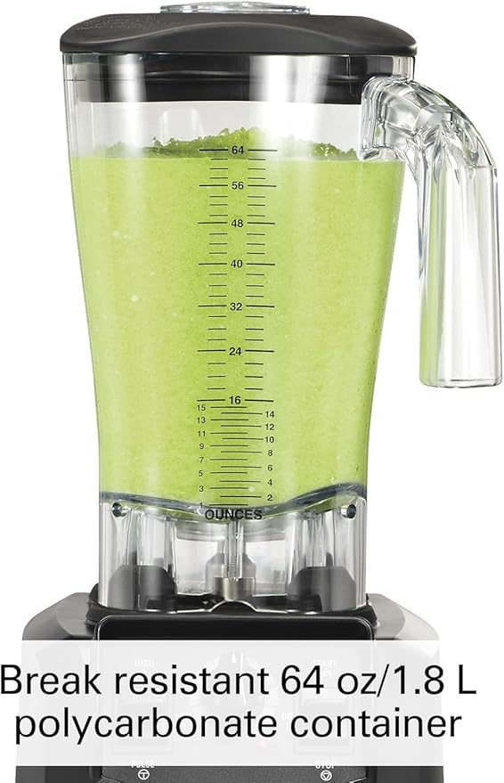 Hamilton Beach Commercial HBH550 The Fury Blender 3 hp 2 Speeds Pulse 64 oz./1.8 L Cutter Assembly Polycarbonate Container 18.04 Height 8.89 Width 8.07 Length Black