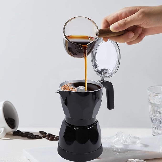 Coffee Pot Food Grade 3 Cup Capacity Aluminum Electric Coffee Maker with Transparent Top for Home Use (Black)