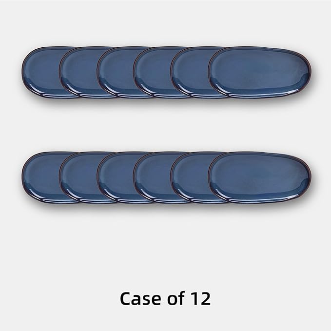 Organic Shape Highland Ceramic Serving Tray 12pcs 13×7inch Handmade Reactive Glaze Stoneware Tray with Wavy Edge for Kitchen Microwave &amp Dishwasher Safe Scratch Resistant-Blue