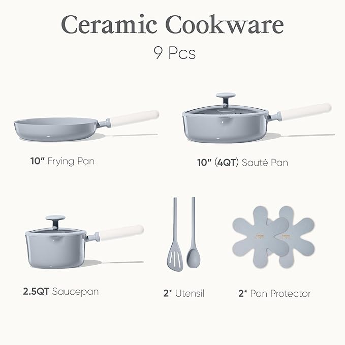 CAROTE Ceramic Cookware Set Nonstick 9pcs Pots and Pans Set Non stick Non-Toxic &amp PFAS-FreeDishwasher RV/Camping Cookware SetSauce Pan with Lid Blue