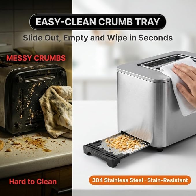 Touch Screen Toaster 2 Slice Digital Stainless Steel Bread Toaster with Timer 1.5'' Wide Slot 6 Shade Settings &amp 6 Bread Types Bagel Defrost Reheat Cancel Functions