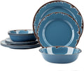 Melamine Dinnerware Set - Yinshine 12-Piece Dishes SetShatterproof Plates and Bowls Sets LightweightUnbreakableDishwasher SafeBlue