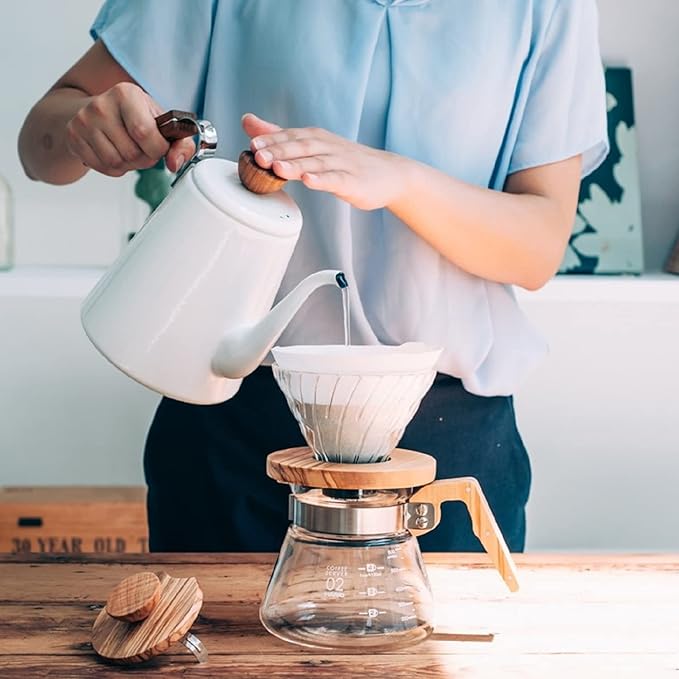 Hario VDGR-02-OV V60 Heat Resistant Glass Permeable Coffee Dripper Olive Wood 02 Coffee Drip For 1 to 4 Cups