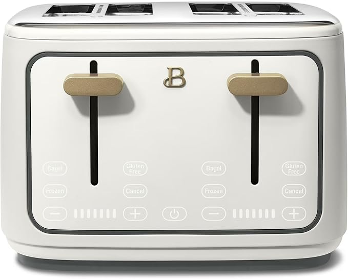 4 Slice Toaster with Touch Control Panel 1800W Fast Heating 7 Toast Shade Levels Extra Wide Slots for Bagels Removable Crumb Tray (White Icing)