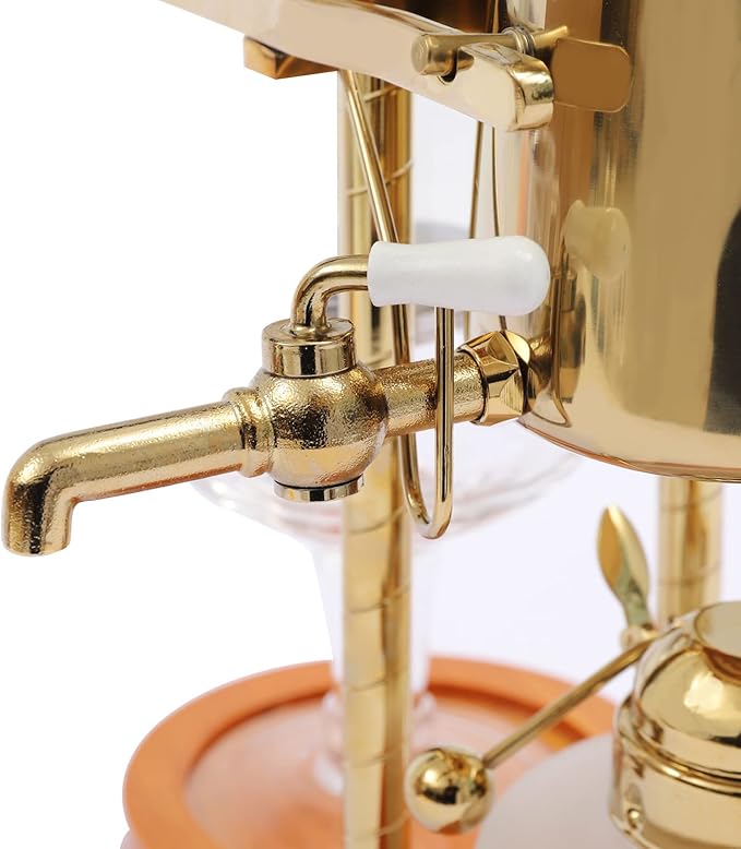 Belgium Balance Syphon Coffee Maker Vintage Belgian Siphon Brewer with Glass Cup&ampCoffee Spoon Disassemble Luxury Coffee Pot Set for Home Kitchen Office-Gold