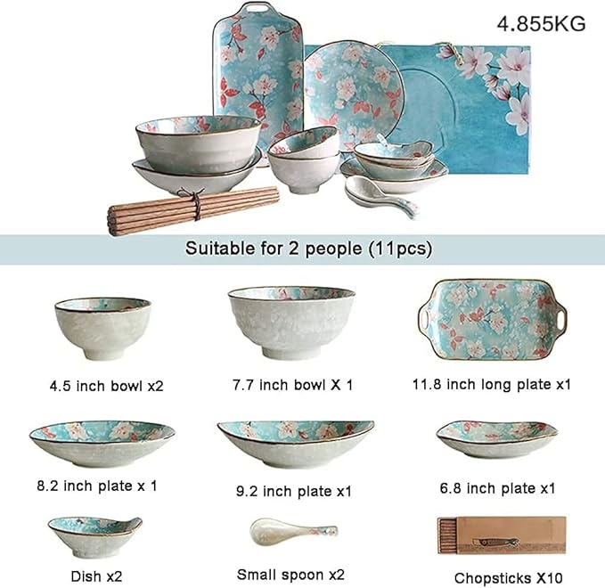 Dinnerware Set Luxury Family Dinner Service Set 11 Pcs Dinnerware Sets Porcelain Tableware Set with Plates Dishes and Bowls Ceramic Dinner Set Microwave and