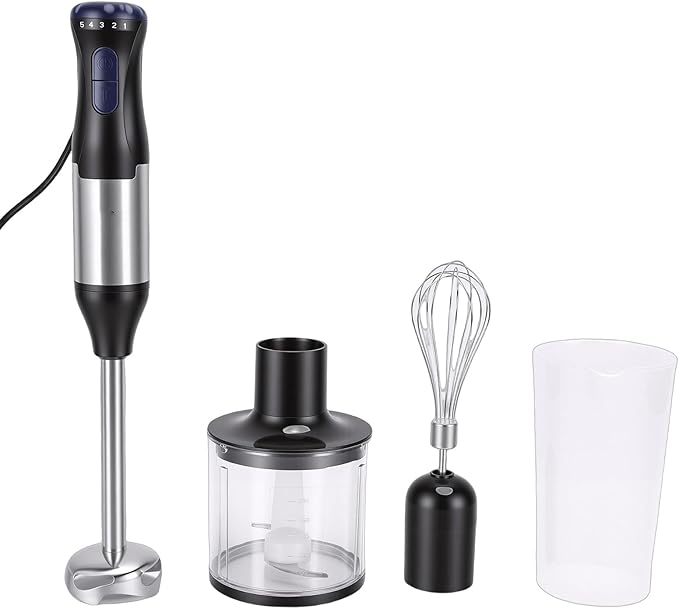 YUYTE Immersion Hand Blender 4 in 1 Food Processor with 20 Speeds Stainless Steel Stick Blender with Boost Button for Protein Shakes Soups Sauces Smoothies (US Plug 110V)