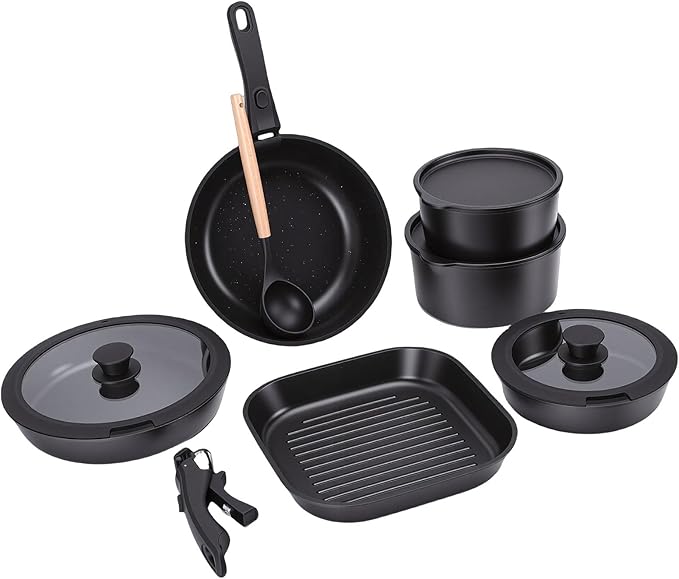 Pssopp Cookware Nonstick Cookware Set with Detachable Handle Dishwasher Safe for Kitchen Cooking Pots and Pans Set Aluminum Removable Handle Pots and Pans