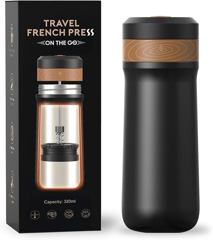 French Press Coffee Maker 320ML Stainless Steel Portable Hot &amp Cold Brew Vacuum Insulated Travel Mug