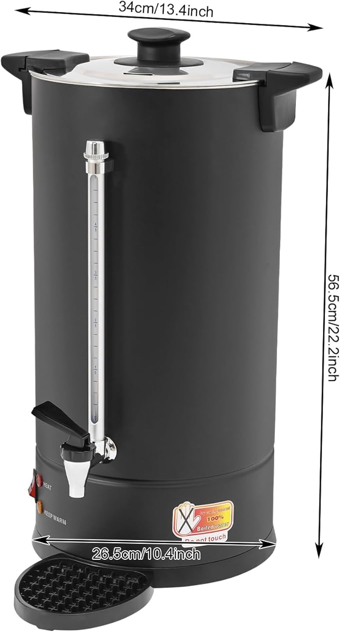 Commercial Electric Coffee Pot 25L/6.6Gal Coffee Percolator with Filter and Water Collecting Tray Quick Brew Hot Beverage Dispenser Coffee Maker Hot Water Urn 1500W 110V-120V (Black)