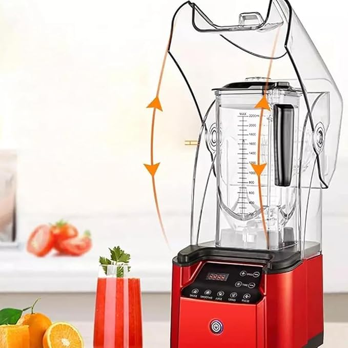 2200W Soundproof Cover Blender 2.2L Smoothies Blender Fruit Juice Smoothie Maker with Smart Touch Screen Removable Sound Insulation Cover for Restaurants Hotels Homes Parties