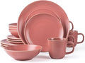 FAIT Round Stoneware 16pc Double Bowl Dinnerware Set for 4 Dinner Plates Side Plates Cereal Bowls Pasta Bowls - Reactive Glaze Blue (449322)