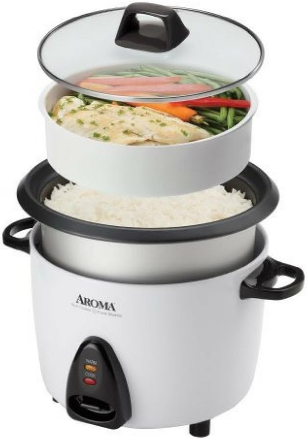 AROMA Rice Cooker 10-Cup (Uncooked) / 20-Cup (Cooked) Steamer Auto Keep Warm Soup Maker Oatmeal Cooker Large Rice Cooker 5 Qt White ARC-360-NGP