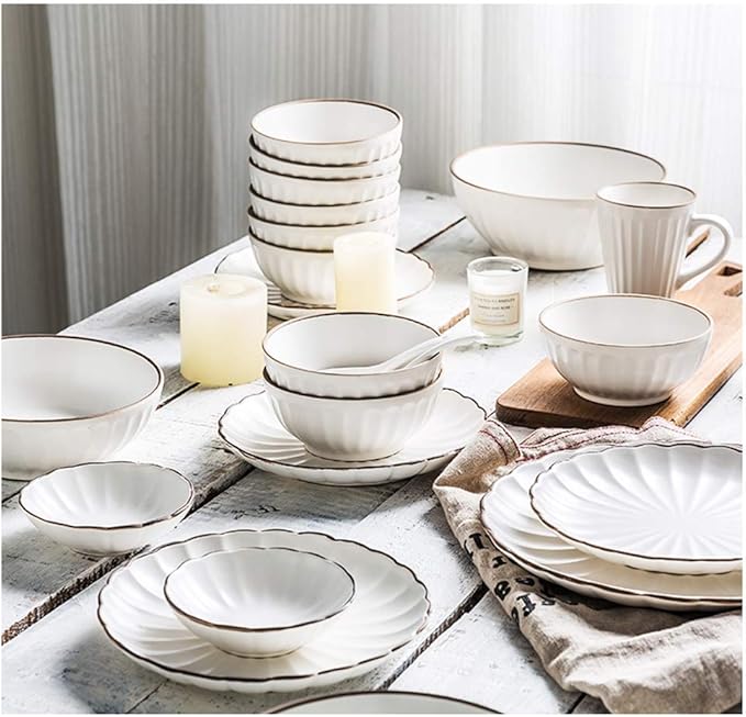 Dinner SetCeramics Dinner Sets 45 Pieces Petal Design Matte Porcelain Dinnerware Set Cereals Bowl &amp Mug &amp