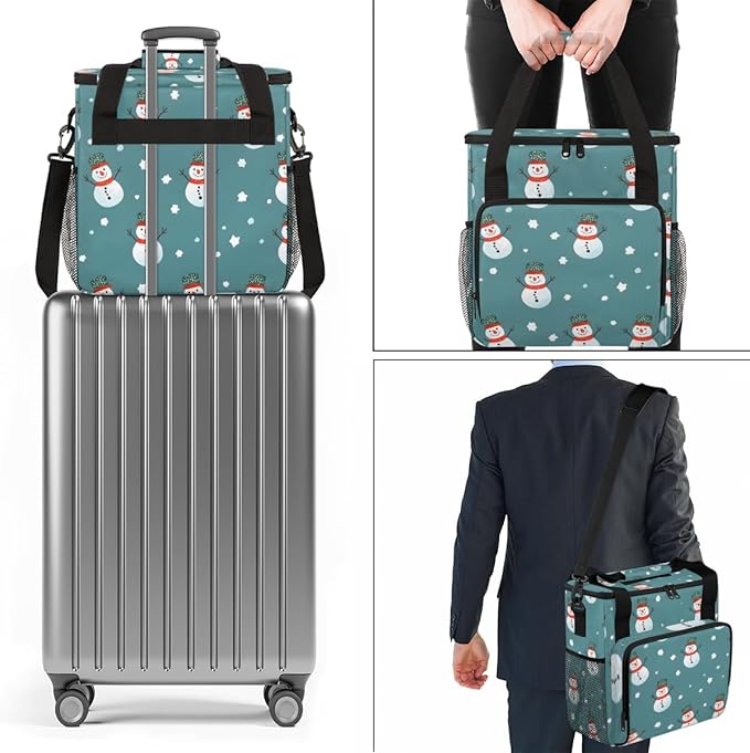 Cute Snowman Coffee Maker Carrying Bag Christmas Snowman Travel Storage Bag Compatible with K-Mini or K-Mini Plus Single Serve Coffee Brewer Carrying Case with Multiple Pockets &amp Shoulder Strap