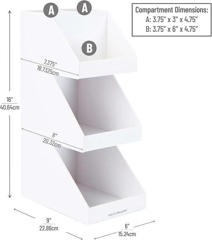 Mind Reader Coffee Tea Utensil and Condiment Station Countertop Organizer Coffee Bar Kitchen 6 L x 9 W x 16 H White (Pack of 2)