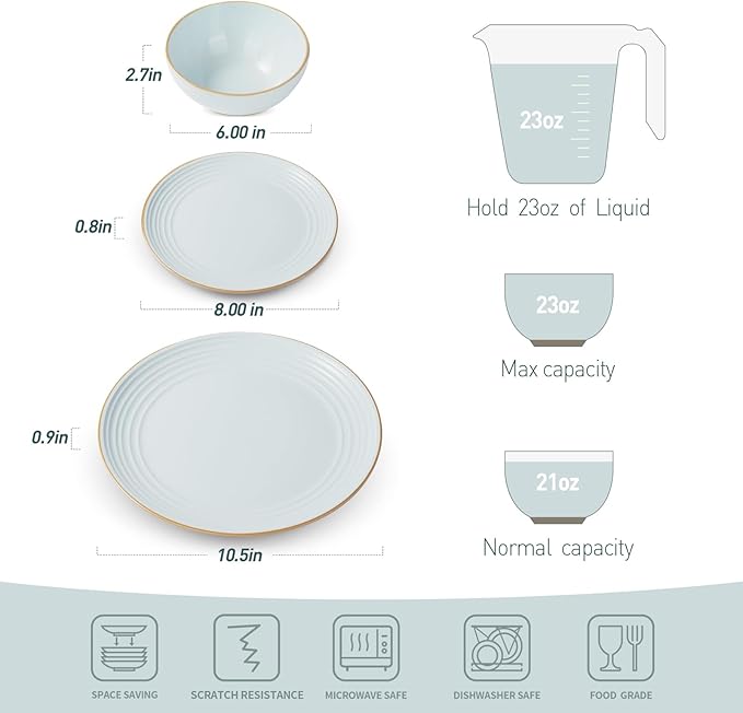 Famiware Jupiter Plates and Bowls Set with Coffee Mugs Set 16 Pieces Dinnerware Sets Light Blue