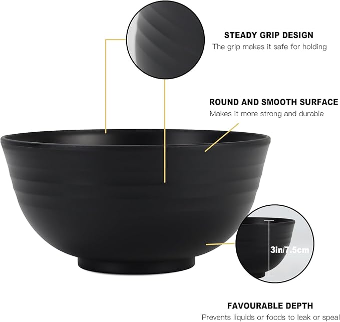 Homienly Wheat Straw Dinnerware Set of 24 Service for 8 Plates and Bowls Sets Unbreakable Drinking Cup Reusable Lightweight Dinnerware Set for Kitchen (Black)