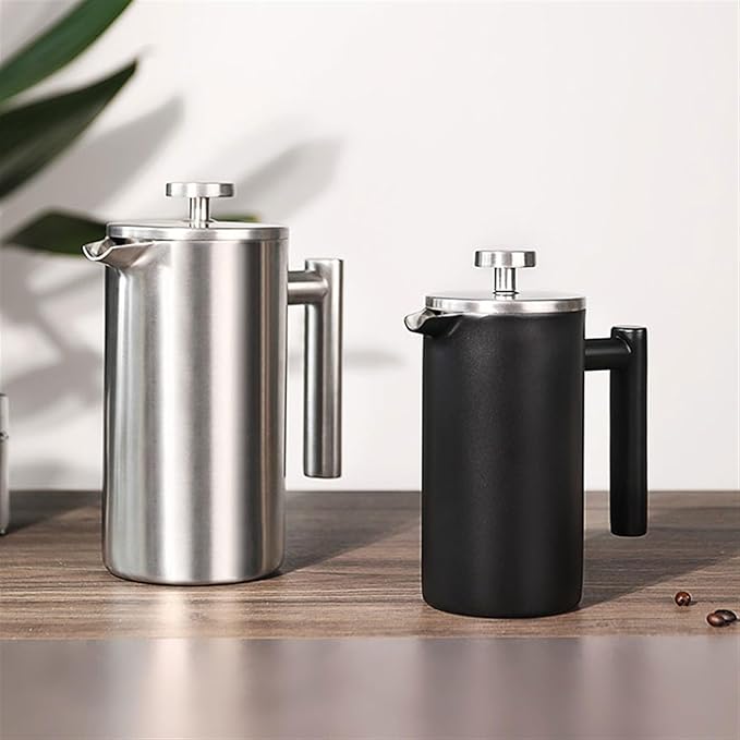 HASMI Coffee Kettle 304 Stainless Steel French Press Coffee Pot French Hand Brew Coffee Utensils Set of Tea Brewing Double Insulation Coffee Maker (Color : Black Size : 750ml) Dingzhebo2022