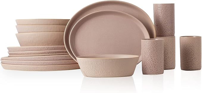 Stone by Mercer Project KATACHI Stoneware 16-Piece Dinnerware Set Nude