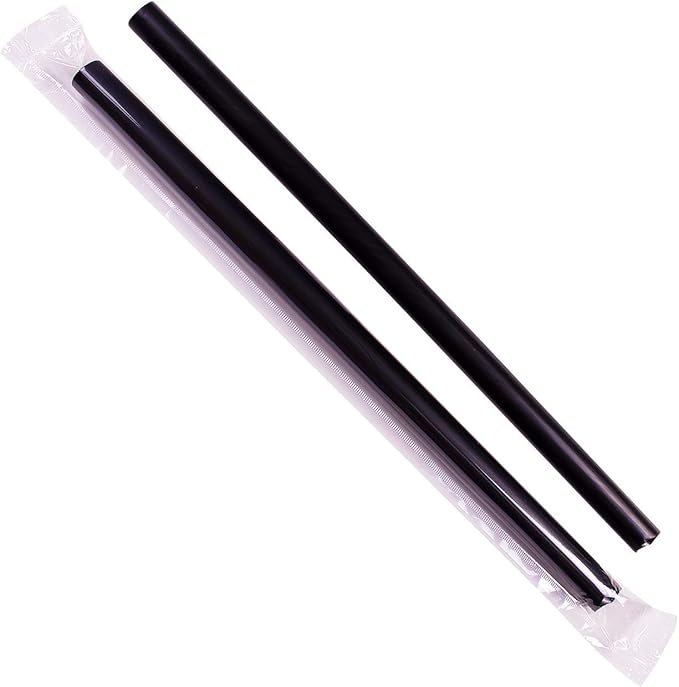 Karat [1600 ct] 9 Boba Straws (0.39 Diameter) Individually Wrapped Diagonal Cut | Black