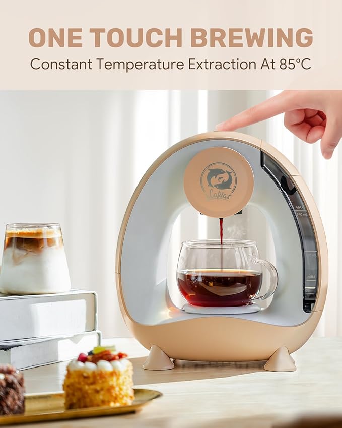 2-in-1 Coffee Maker Fast Brew in 1.5mins Single Serve Coffee Machine Compatible with K-Cup Pods &amp Ground Coffee 1400W 20s Preheat Compact for HomeSmall PlaceOffice&ampRV 8ozChampagne