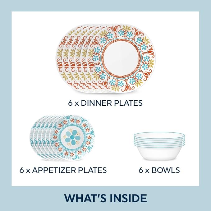 Corelle Terracotta Dreams Dinnerware Set for 6 18 Pieces &amp Terracotta Dreams Salad Plate Set for 6 | 8.5 Inch Kitchen Plate Set