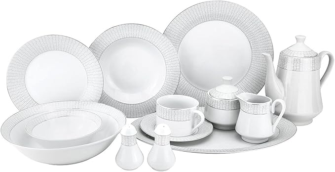 Euro Porcelain 57-pc Banquet Dinnerware Set Luxury China Tableware Service for 8 (1330P) 6664-20