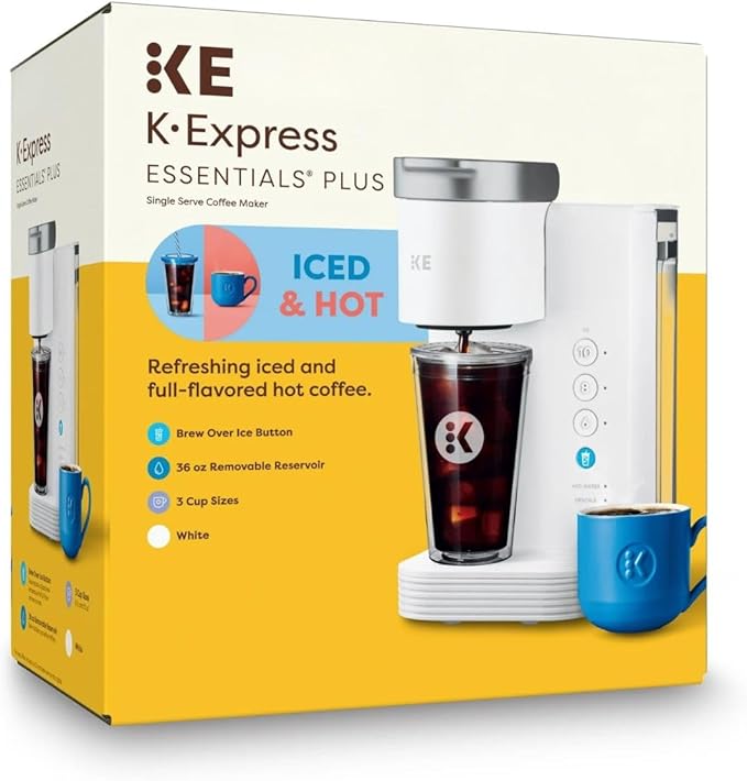 KeurigK -Express Essentials Plus Iced &amp Hot Single Serve Brewer Adjustable Temp Brew Over Ice Pods Compatible Coffee Maker