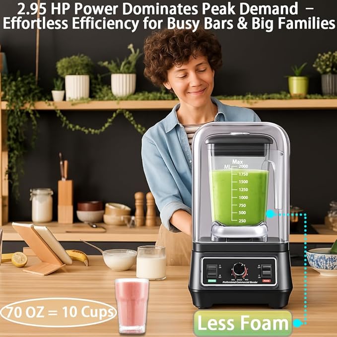 Professional blender Commercial Blender Smoothie Blender with Full Soundproof ShieldQuiet Blenders Heavy Duty Blenders with Strong and Quiet Professional-Grade Power Self-Cleaning 70 Oz 2200W