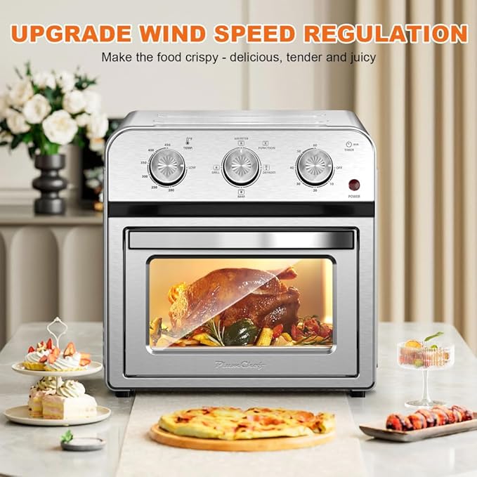 Family Size Air Fryer Toven Combo 13QT Multifunctional Convection Countertop Oven with 360° Hot Air Circulation for Healthy Oil-Free Cooking Adjustable Time Temperature Control Stainless Steel