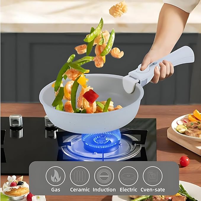 Cookware Set 15Piece Gourmetific Cookware Detachable Handle Set Nonstick Maifan Cookwares Sets Stackables Non-Stick Ceramic Coating PFOA FreeOven Safe