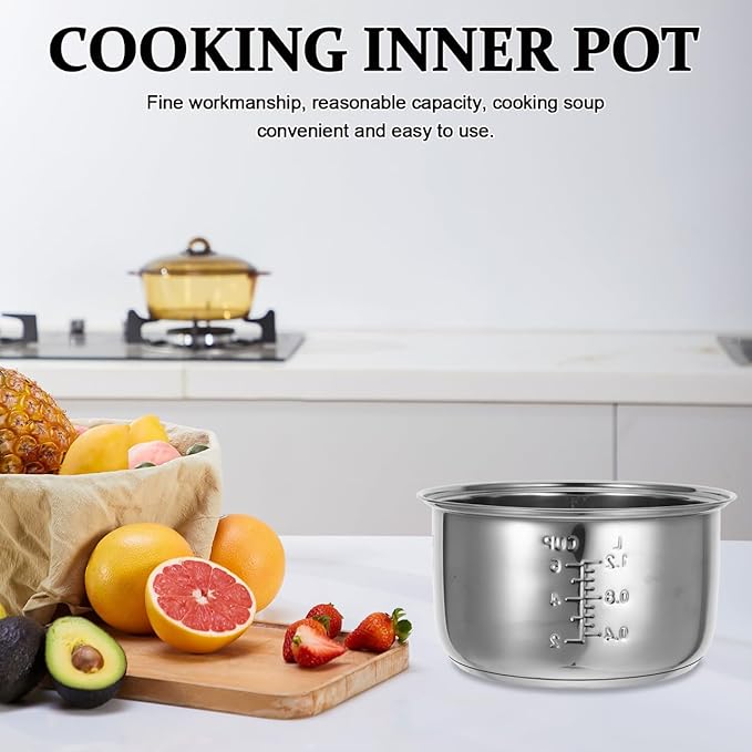 1Pc 3L Rice Cooker Cup Stainless Steel Inner Bowl Non-Stick Inner Pot Upgrade Even Heating for Perfect Rice Pots for Multi-Cookers Easy to Clean and Dishwasher Safe