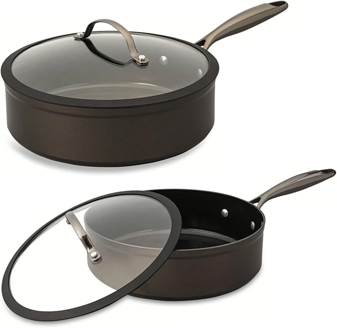 12-Piece Non-Stick Aluminum Cookware Set with Induction Base Oven Safe Black Finish (Black &amp Gunmetal)
