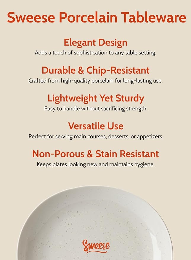Sweese Porcelain Dinner Plates 11 Inch Set of 6 - Scratch Resistant Microwave Oven Safe Plates in Grey