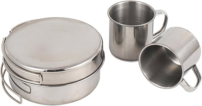8X Camping Cookware Mess Kit Camping Utensils Set Folding Handle Cookset Pot Pan Cup Gear Outdoor Cutlery for Fishing Outdoor