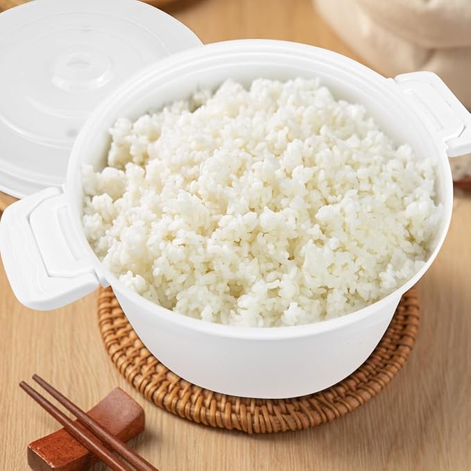 DOERDO Microwave Rice Cooker Round Microwave Food Container Vegetable Steamer Pot Microwave Cookware for Rice Chicken Pasta 7.8x6.1 Inch
