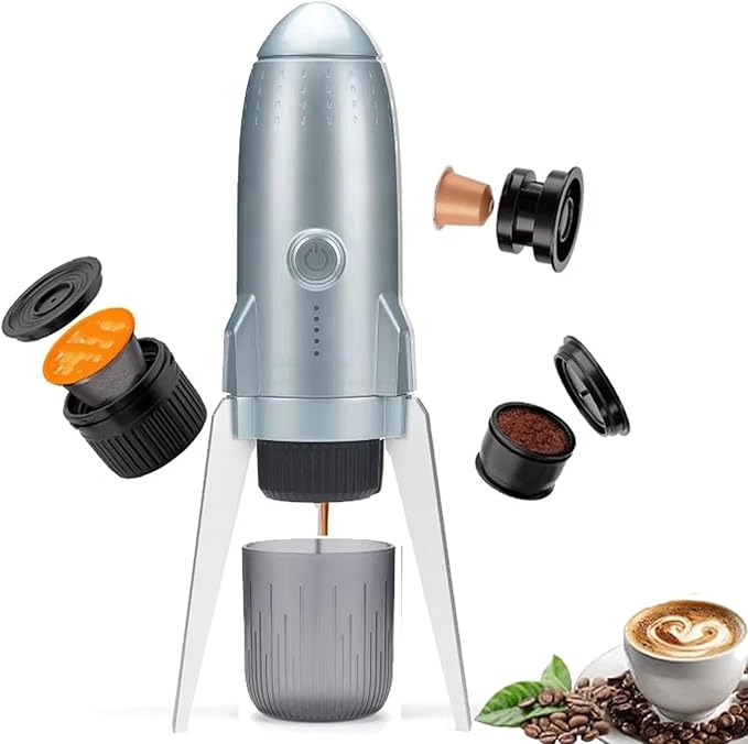 Portable Espresso Machine 19 Bar Mini Coffee Maker Self-Heating Electric Espresso Maker Recharging Travel Coffee Maker Hot and Cold All in One Coffee Maker for Travel Hiking Home Silver