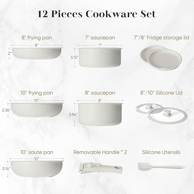 12 Pcs Pots and Pans Set Nonstick Kitchen Cookware Set with Detachable Handle