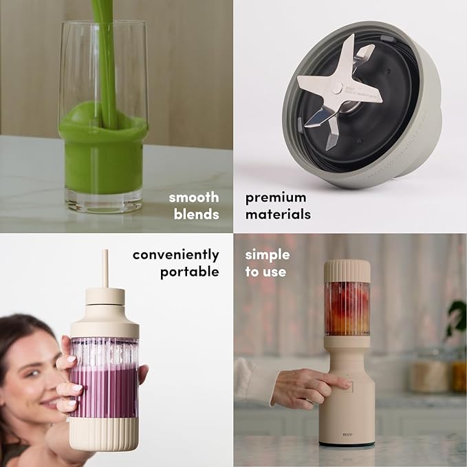 Beast Mighty 850 Plus | Premium Compact Personal Blender | Smoothies Shakes Dressings Sauces | Blends Ice and Frozen Fruit | New XL Vessel | Extra Vessels Lids and Straws | 850W (Cloud White)