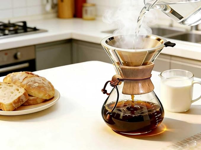 Subjectthree Pour Over Coffee Maker Set 8 Cup Glass Coffee Carafe Dripper with Stainless Filter for Camping Home Office Cafes Easy Clean (8 Cup/28 oz)