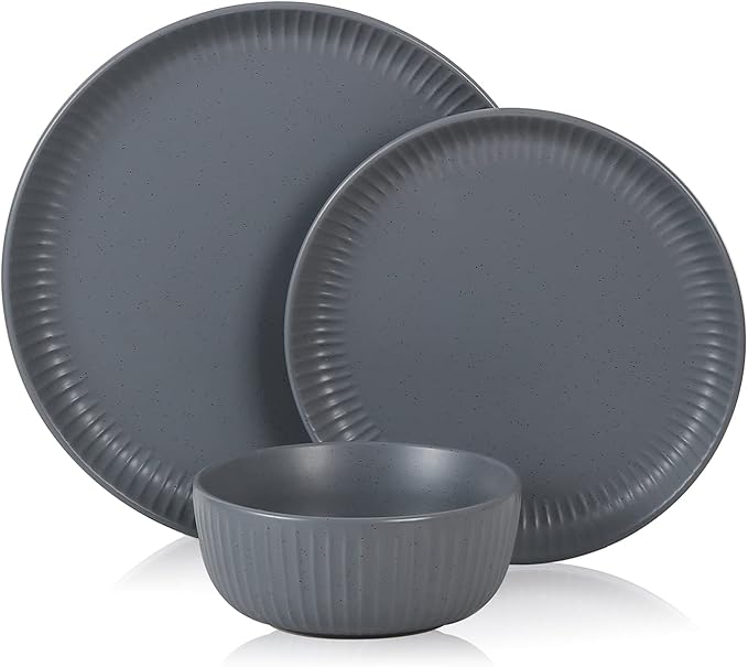 Stone Lain Logan 12 Pieces Stoneware Dinnerware Set Grey