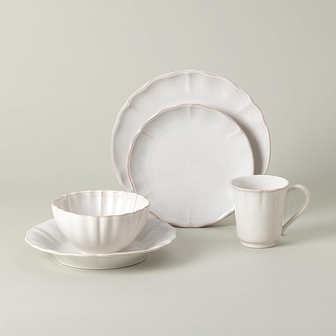 Costa Nova Ceramic Stoneware 5-Piece Place Setting Service for 1 - Alentejo Collection White | Microwave &amp Dishwasher Safe Dinnerware Set | Food Safe Glazing | Restaurant Quality Tableware