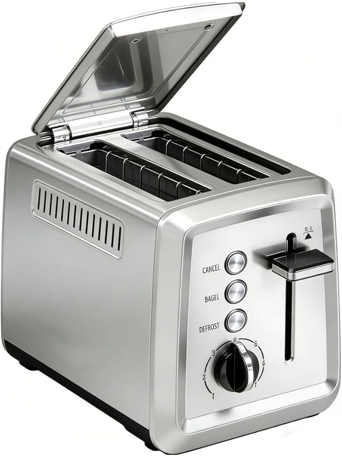 2 Slice Toaster with LidStainless Steel Toaster with Extra Wide Slots for Bagels Muffins High Lift Lever 7 Shade Settings900 Watts Toasters