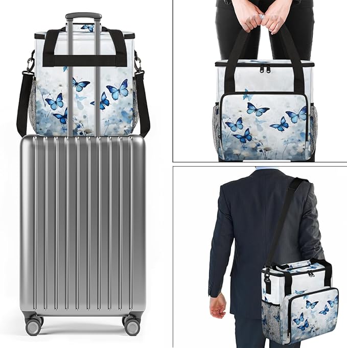 Flowers Butterfly Coffee Maker Carrying Bag Glitter Butterfly Travel Storage Bag Compatible with K-Mini or K-Mini Plus Single Serve Coffee Brewer Carrying Case with Multiple Pockets &amp Shoulder S