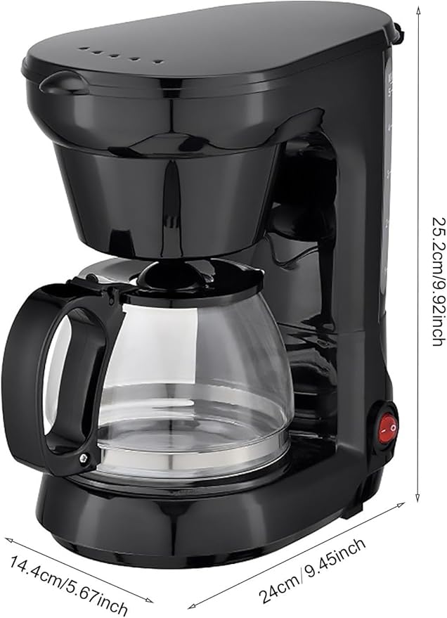 6-Cup Coffee Maker with Easy On/Off Switch Easy Pour Non-Drip Carafe with Removable Filter Basket 650W 750ML Household Small Electric Drip Coffee Machine for Home &amp Office Black