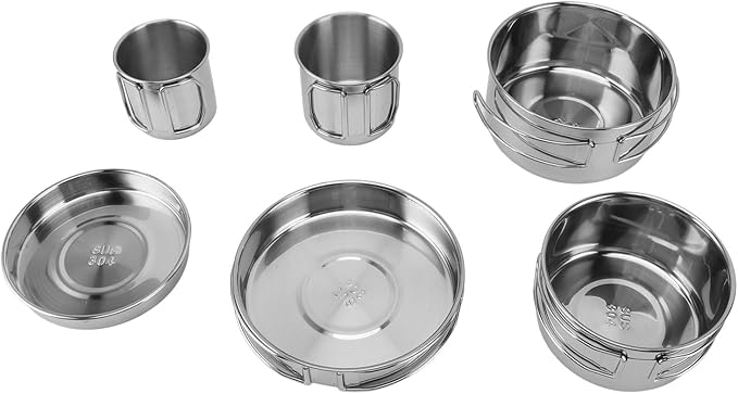 6 Piece Portable Cookware Set Quick Heating 304 Stainless Steel Efficient Easy to Multifunctional Tableware