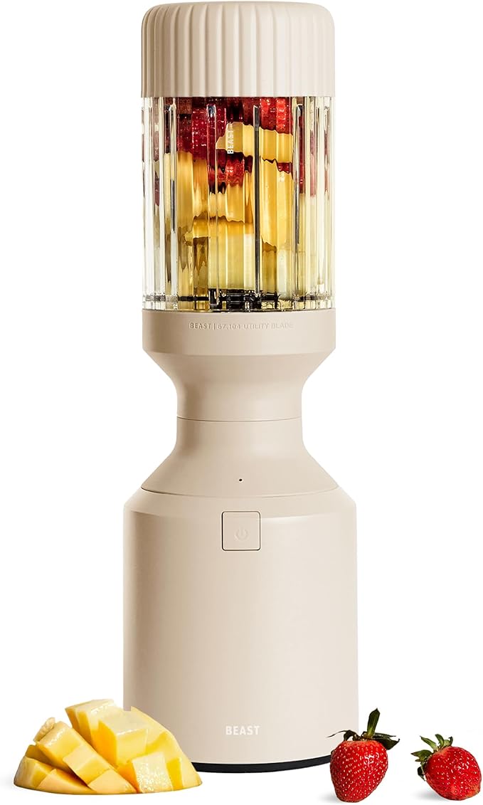 Beast Mega 1200 | Premium Countertop Blender | Smoothies Shakes Sauces Dips Soups | Blends Ice and Frozen Fruit | Includes Extra Lids and Straw System | 1200W | (Sand 120V)