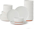 24 Piece Dinnerware Set Dual Glaze Stoneware Plates and Bowls Sets Modern Dinner Plate Salad Plate Cereal Bowl Dish Set for 8 Microwave and Dishwasher Safe Stardust Glaze White