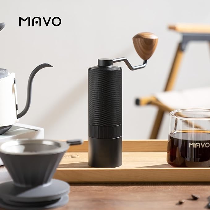 MAVO Manual Coffee Grinder Wizard Hand Coffee Grinder Capacity 25g with CNC Stainless Steel Hexagonal Conical Burr Adjustable Setting Burr Coffee Bean Grinder for French Press Pour Over Black